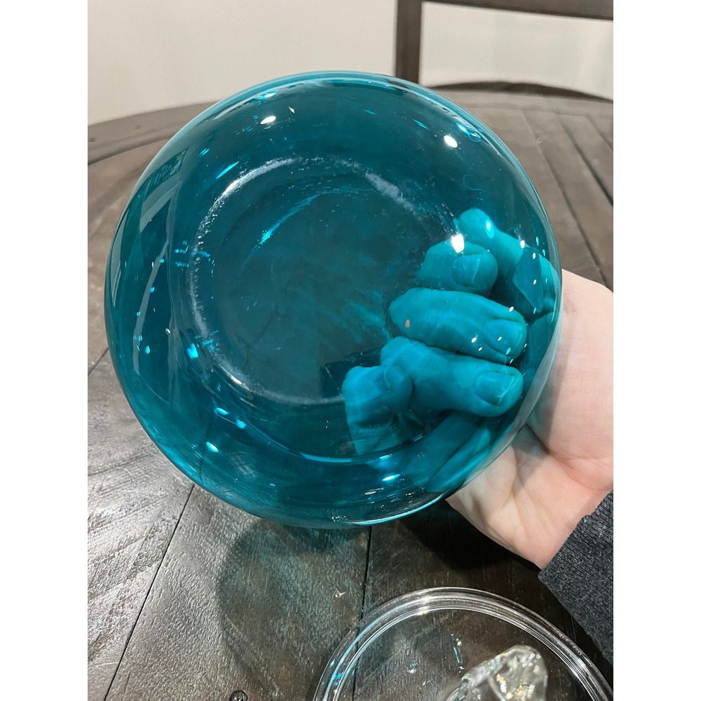 Morgantown Glass PALACE Candy Box Peacock Blue #9952 Decor Line Sticker MCM Vtg - Picture 5 of 8